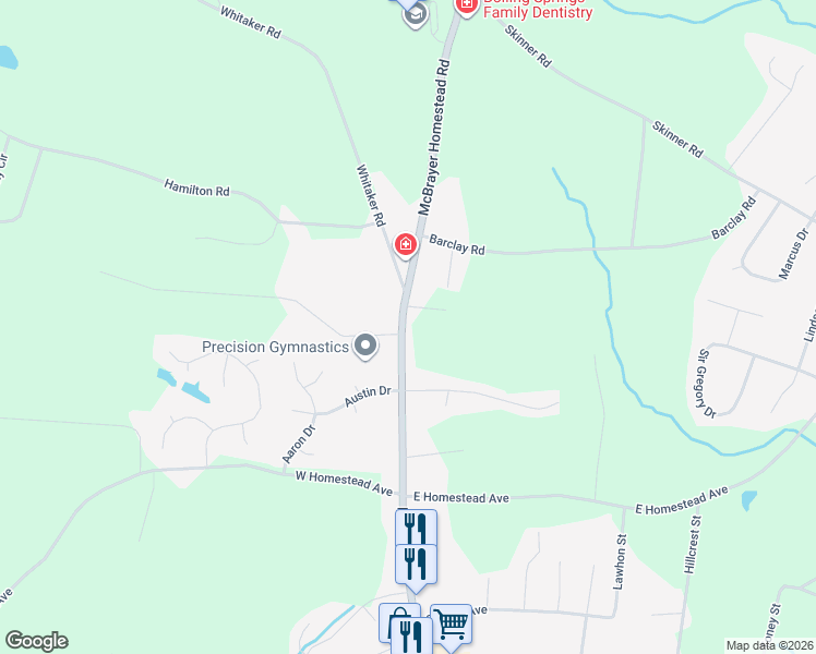 map of restaurants, bars, coffee shops, grocery stores, and more near 719 McBrayer Homestead Road in Shelby