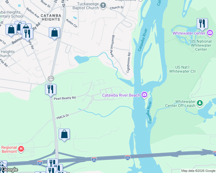 map of restaurants, bars, coffee shops, grocery stores, and more near 613 River Park Road in Belmont