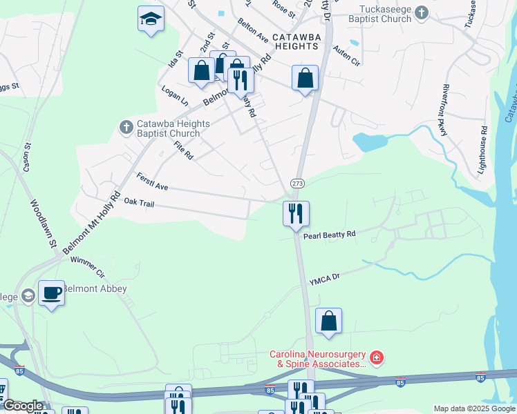 map of restaurants, bars, coffee shops, grocery stores, and more near 302 Ferstl Avenue in Belmont