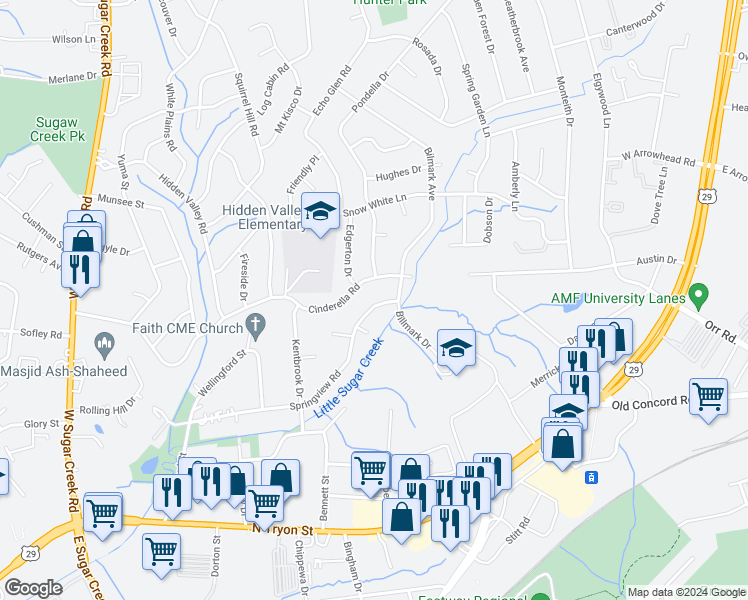 map of restaurants, bars, coffee shops, grocery stores, and more near 5147 Springview Road in Charlotte