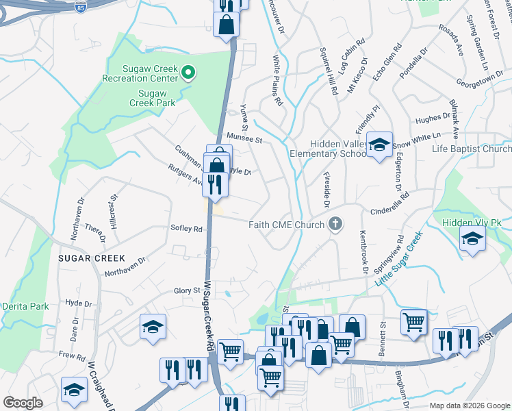 map of restaurants, bars, coffee shops, grocery stores, and more near in Charlotte