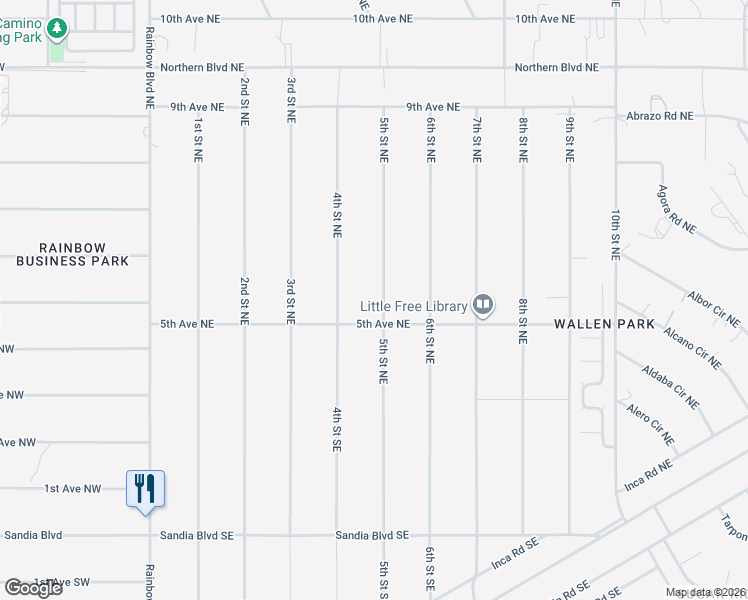 map of restaurants, bars, coffee shops, grocery stores, and more near 413 5th Street Northeast in Rio Rancho