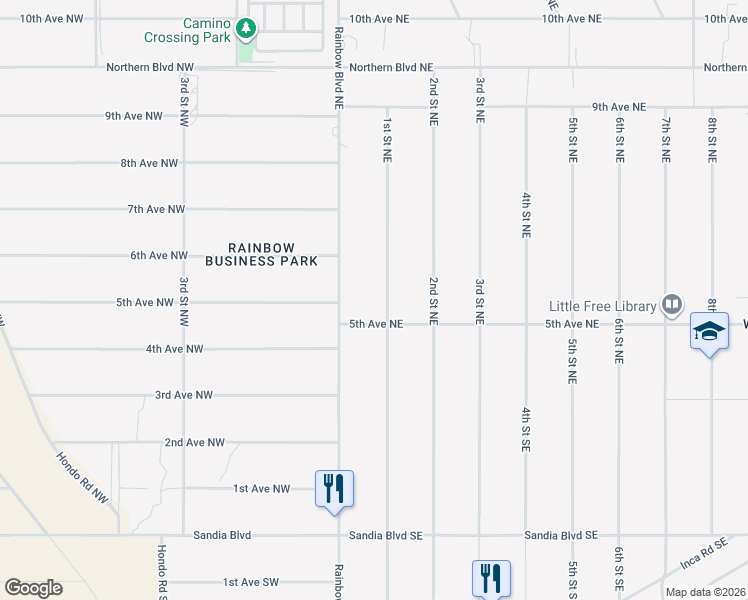 map of restaurants, bars, coffee shops, grocery stores, and more near 501 1st Street Northeast in Rio Rancho
