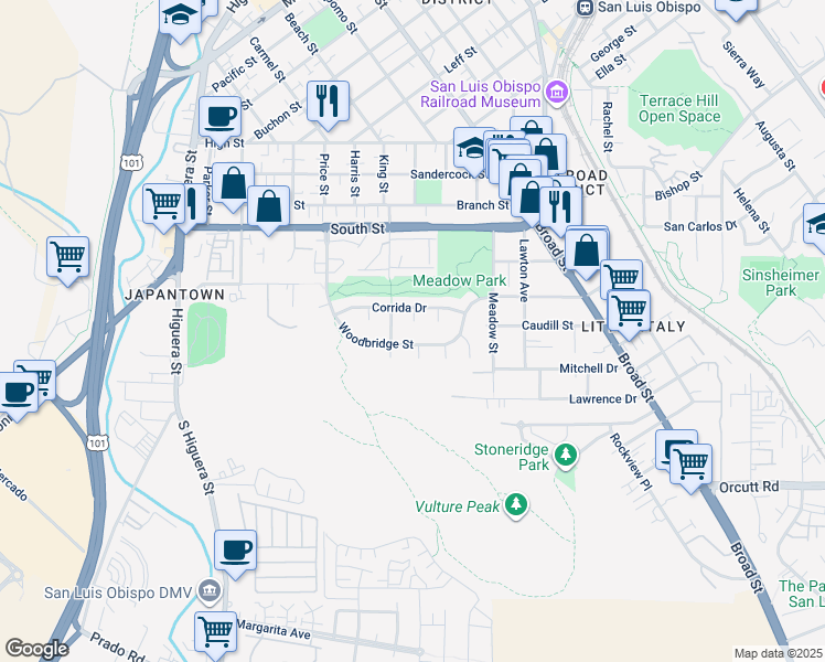 map of restaurants, bars, coffee shops, grocery stores, and more near 2357 Banderola Court in San Luis Obispo