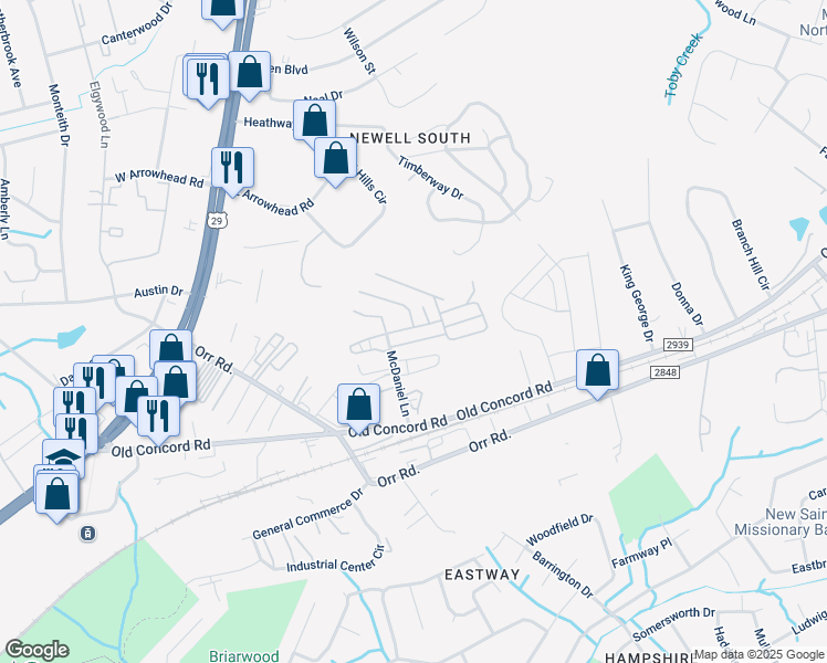 map of restaurants, bars, coffee shops, grocery stores, and more near 6028 McDaniel Lane in Charlotte