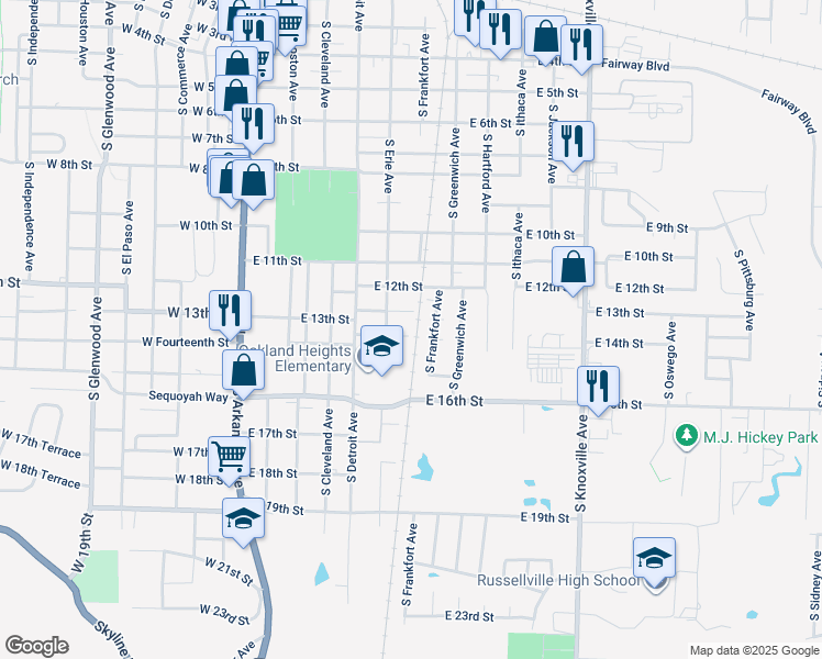 map of restaurants, bars, coffee shops, grocery stores, and more near 509 East 14th Street in Russellville