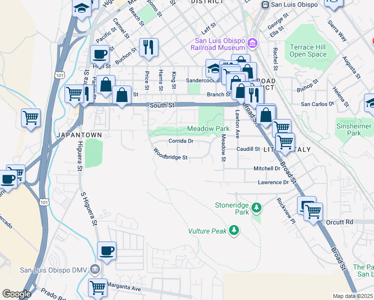 map of restaurants, bars, coffee shops, grocery stores, and more near 2357 Banderola Court in San Luis Obispo