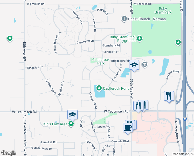 map of restaurants, bars, coffee shops, grocery stores, and more near 3917 Nicole Circle in Norman