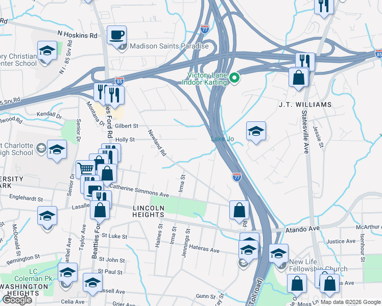map of restaurants, bars, coffee shops, grocery stores, and more near 1726 Odessa Avenue in Charlotte