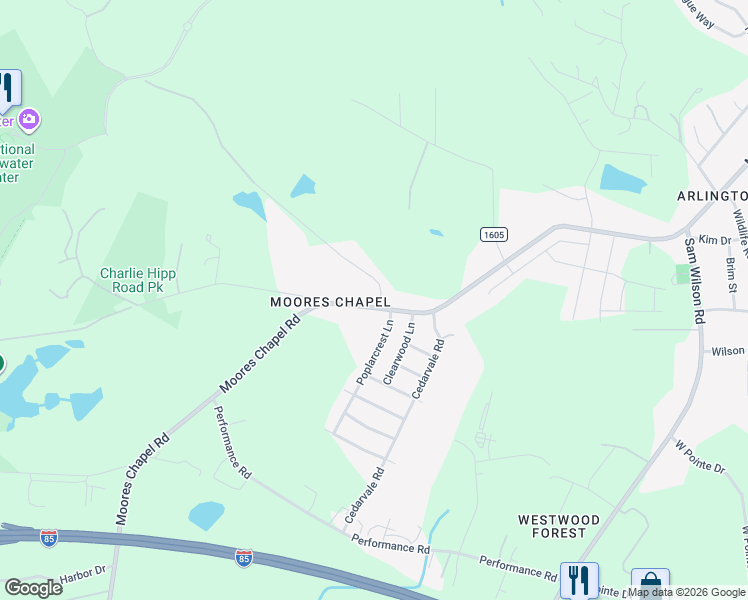 map of restaurants, bars, coffee shops, grocery stores, and more near 1630 Hawfield Road in Charlotte