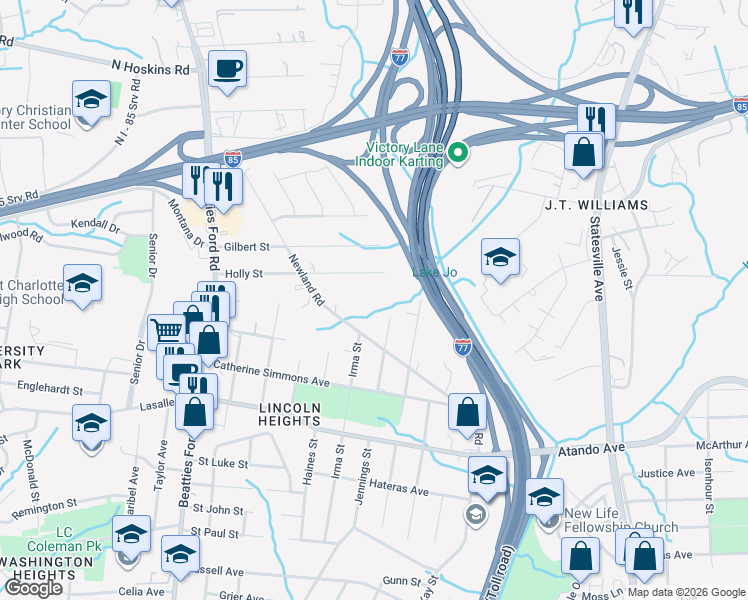 map of restaurants, bars, coffee shops, grocery stores, and more near 1726 Odessa Avenue in Charlotte