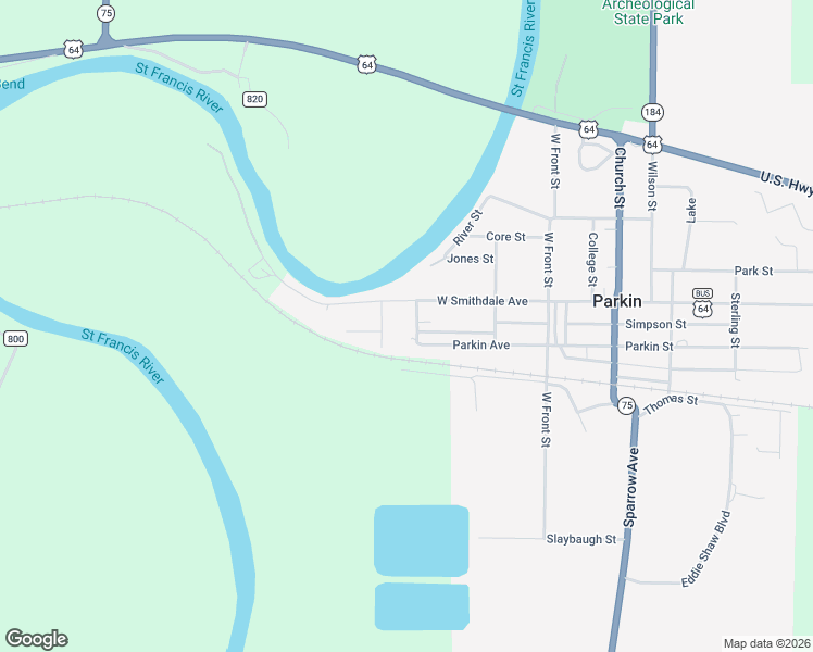 map of restaurants, bars, coffee shops, grocery stores, and more near 107 Riley Street in Parkin