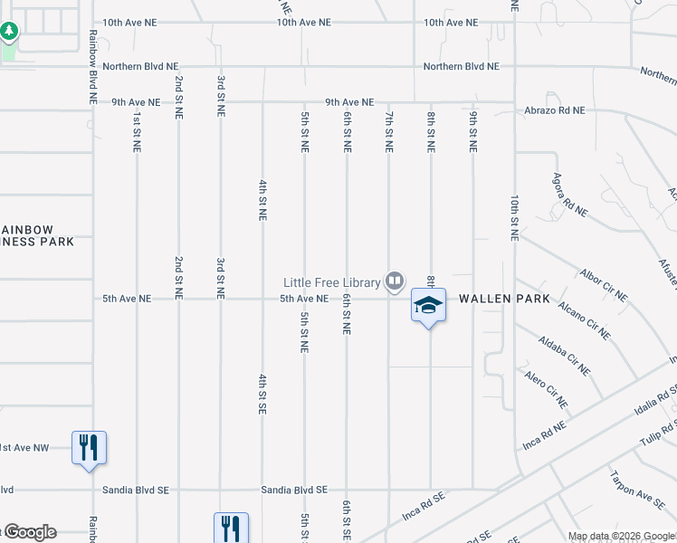 map of restaurants, bars, coffee shops, grocery stores, and more near 417 6th Street Northeast in Rio Rancho