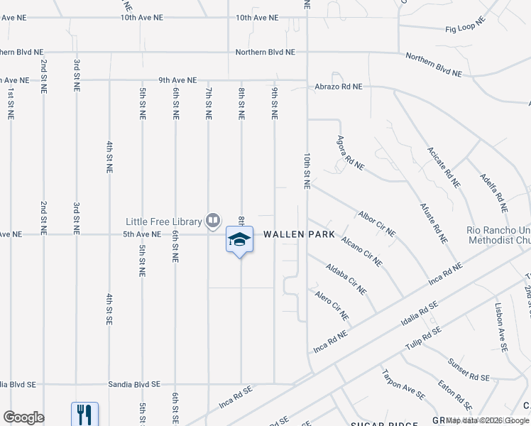 map of restaurants, bars, coffee shops, grocery stores, and more near 417 9th Street Northeast in Rio Rancho