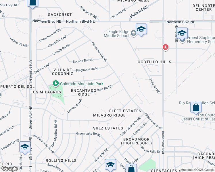 map of restaurants, bars, coffee shops, grocery stores, and more near 2509 Istle Road Northeast in Rio Rancho