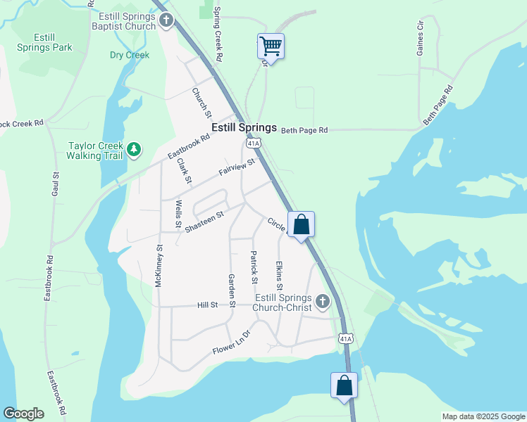 map of restaurants, bars, coffee shops, grocery stores, and more near 307 Circle Drive in Estill Springs
