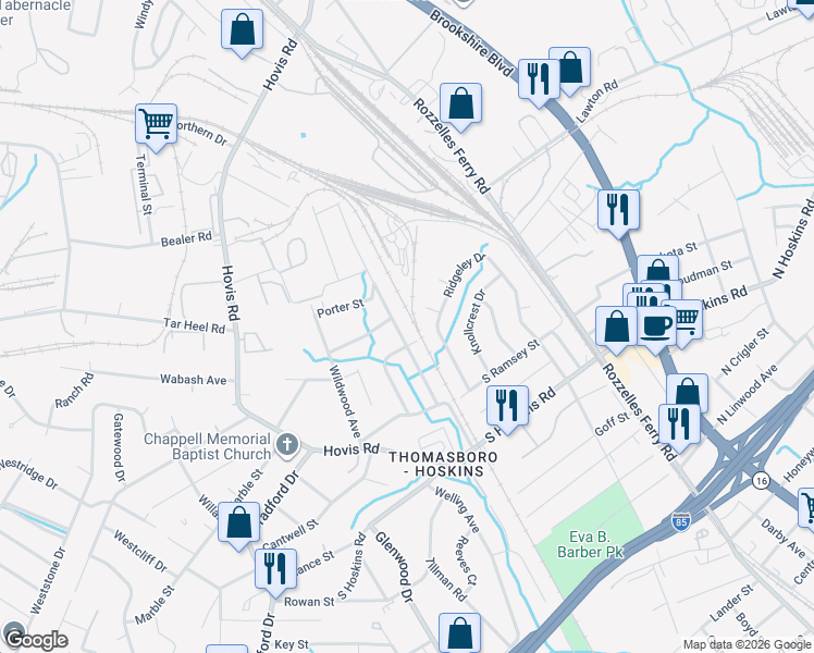 map of restaurants, bars, coffee shops, grocery stores, and more near 4620 Morgan Street in Charlotte