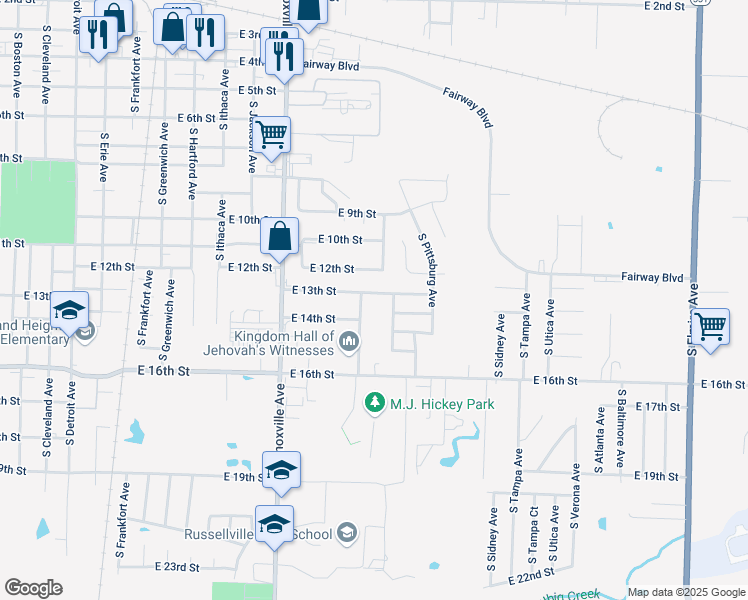 map of restaurants, bars, coffee shops, grocery stores, and more near 1508 East 13th Street in Russellville