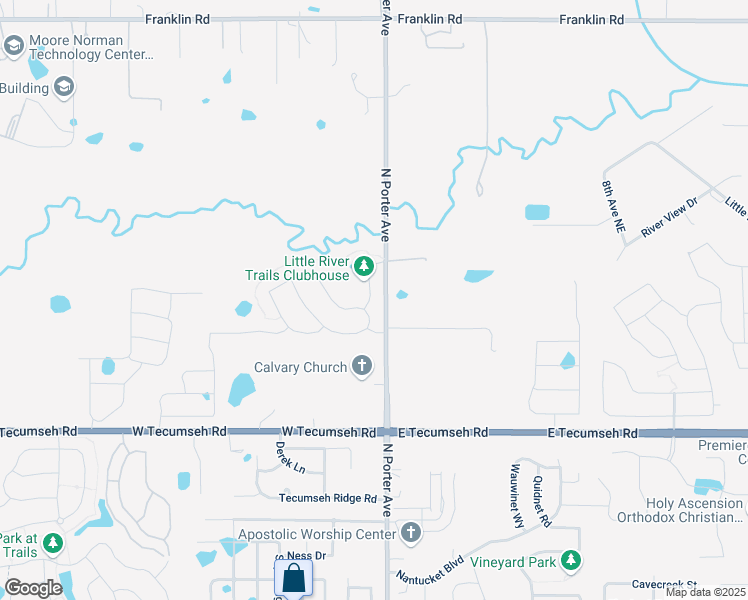 map of restaurants, bars, coffee shops, grocery stores, and more near 3921 Bandera Trail in Norman