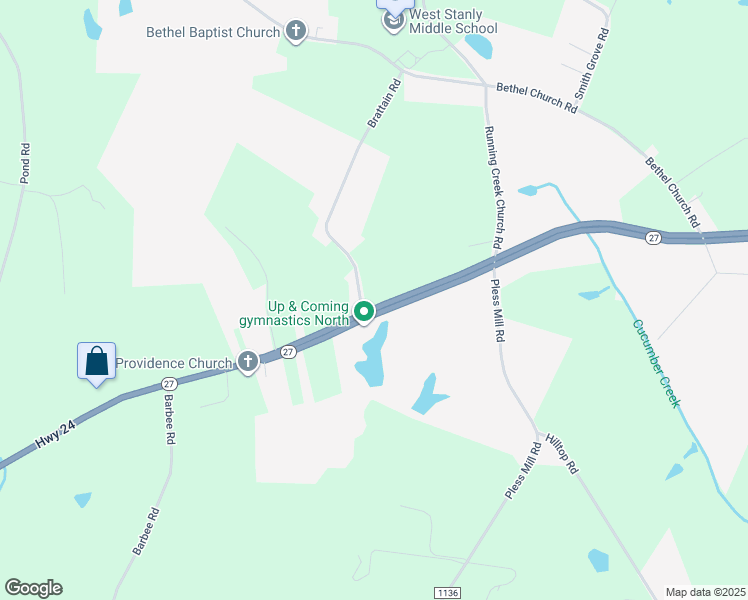 map of restaurants, bars, coffee shops, grocery stores, and more near 825 North Carolina 27 in Stanfield