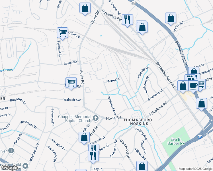 map of restaurants, bars, coffee shops, grocery stores, and more near 4722 Wildwood Avenue in Charlotte