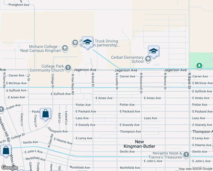 map of restaurants, bars, coffee shops, grocery stores, and more near 2330 East McVicar Avenue in Kingman