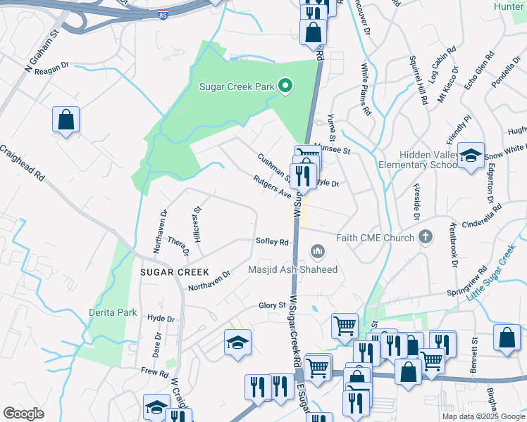 map of restaurants, bars, coffee shops, grocery stores, and more near 4244 Northaven Drive in Charlotte