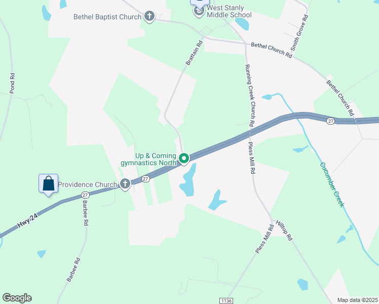 map of restaurants, bars, coffee shops, grocery stores, and more near 825 North Carolina 27 in Stanfield