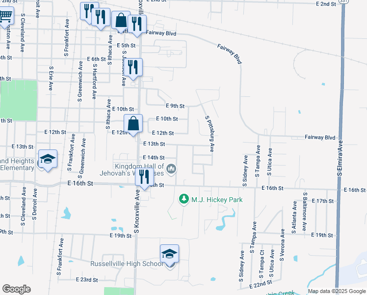 map of restaurants, bars, coffee shops, grocery stores, and more near 1508 East 13th Street in Russellville