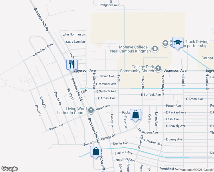 map of restaurants, bars, coffee shops, grocery stores, and more near 1250 East Mcvicar Avenue in Kingman