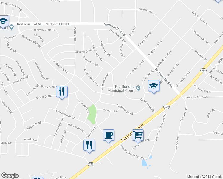 map of restaurants, bars, coffee shops, grocery stores, and more near 4825 Platinum Loop Northeast in Rio Rancho