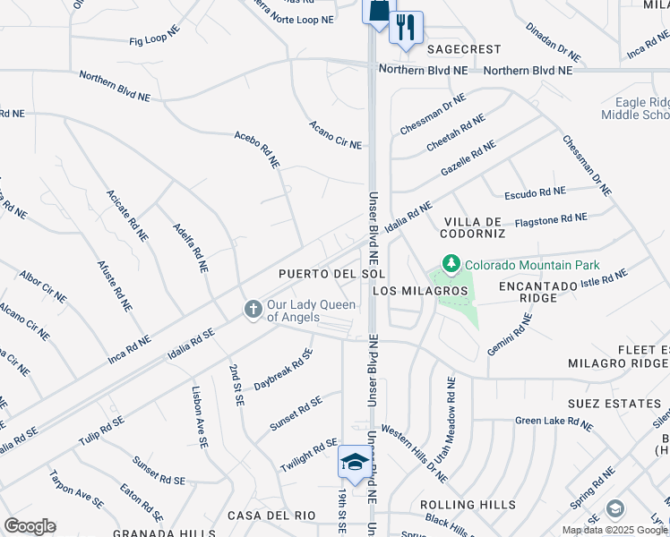 map of restaurants, bars, coffee shops, grocery stores, and more near 1908 Cabo Way Northeast in Rio Rancho