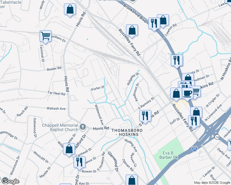 map of restaurants, bars, coffee shops, grocery stores, and more near 4620 Morgan Street in Charlotte