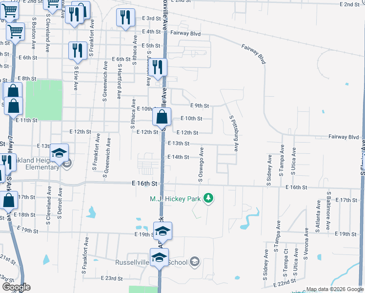 map of restaurants, bars, coffee shops, grocery stores, and more near 1310 East 13th Street in Russellville