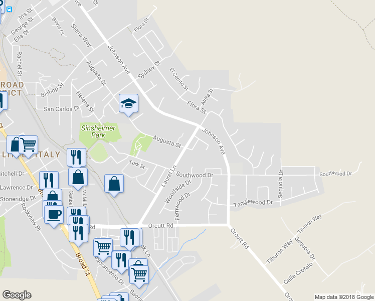 map of restaurants, bars, coffee shops, grocery stores, and more near 1291 Laurel Lane in San Luis Obispo