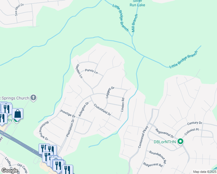 map of restaurants, bars, coffee shops, grocery stores, and more near 175 Leggett Dr in Cameron