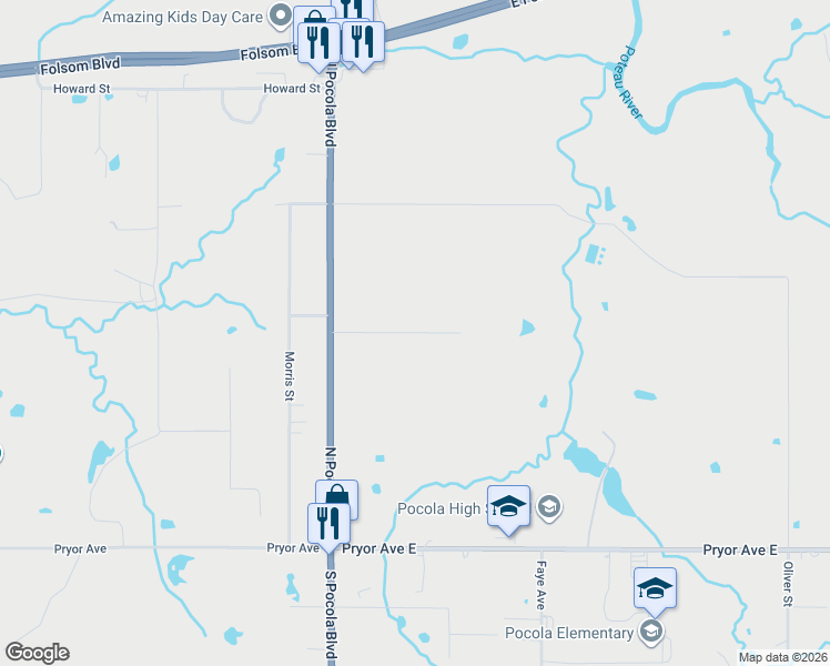 map of restaurants, bars, coffee shops, grocery stores, and more near 802 North Pocola Boulevard in Pocola