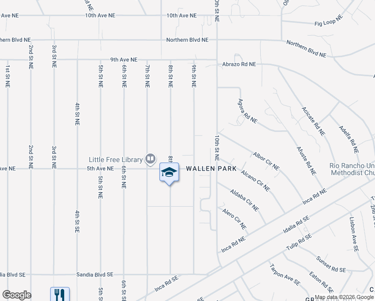 map of restaurants, bars, coffee shops, grocery stores, and more near 417 9th Street Northeast in Rio Rancho