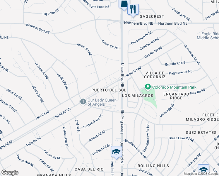 map of restaurants, bars, coffee shops, grocery stores, and more near 1901 Cabo Way Northeast in Rio Rancho