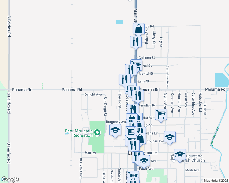 map of restaurants, bars, coffee shops, grocery stores, and more near 7805 Panama Road in Lamont