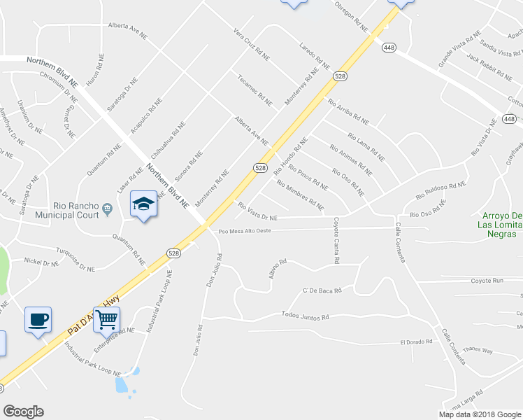 map of restaurants, bars, coffee shops, grocery stores, and more near 505 Rio Vista Drive Northeast in Rio Rancho