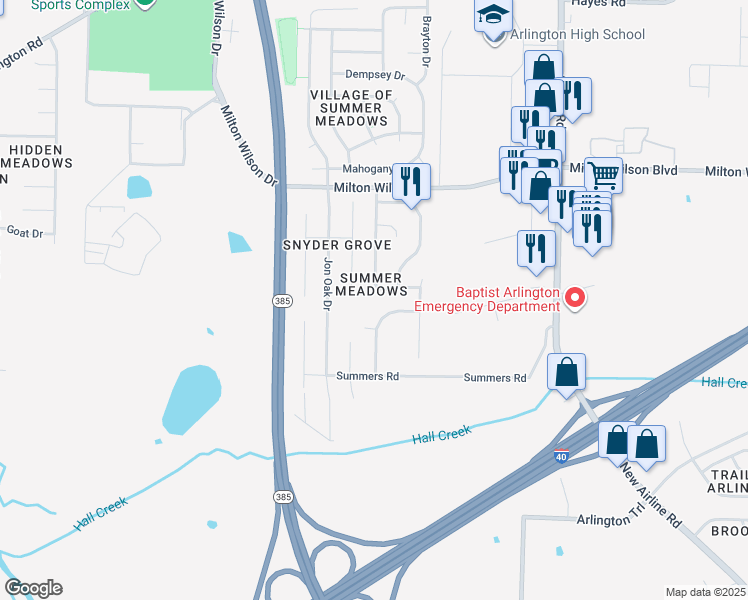 map of restaurants, bars, coffee shops, grocery stores, and more near 11625 Bitter Bush Lane in Arlington