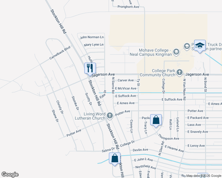 map of restaurants, bars, coffee shops, grocery stores, and more near 1025-1099 Edie Dr in Kingman