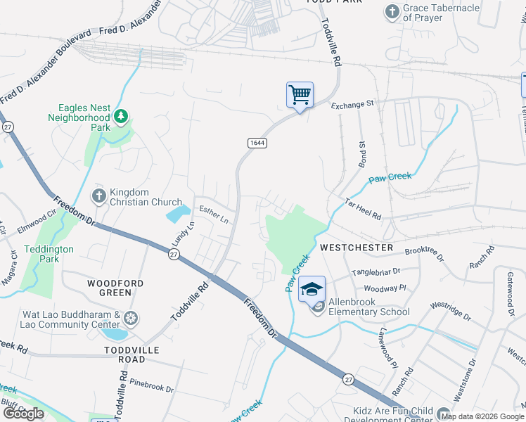 map of restaurants, bars, coffee shops, grocery stores, and more near 1307 Springmont Lane in Charlotte