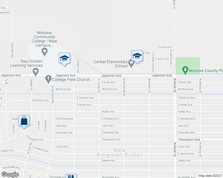 map of restaurants, bars, coffee shops, grocery stores, and more near 2356 McVicar Avenue in Kingman
