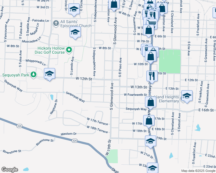 map of restaurants, bars, coffee shops, grocery stores, and more near 1311 South Houston Avenue in Russellville