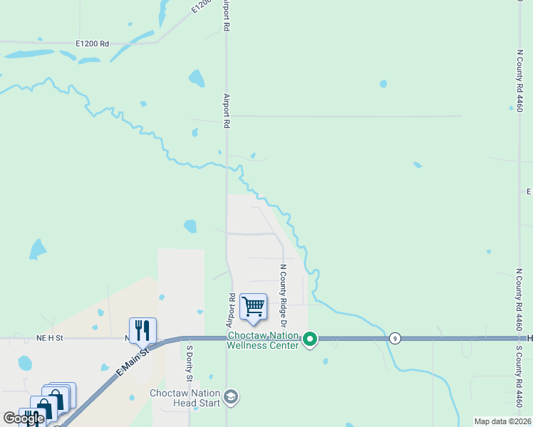 map of restaurants, bars, coffee shops, grocery stores, and more near 2009 East Trailwood Street in Stigler