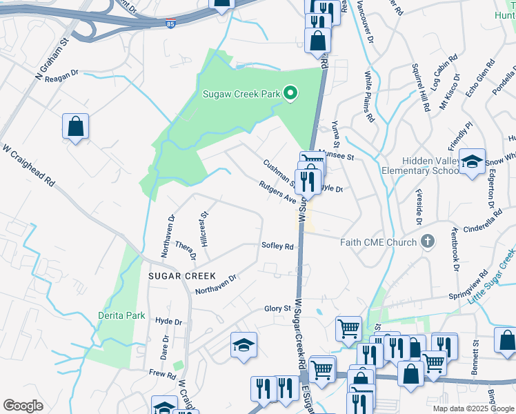 map of restaurants, bars, coffee shops, grocery stores, and more near 4244 Northaven Drive in Charlotte