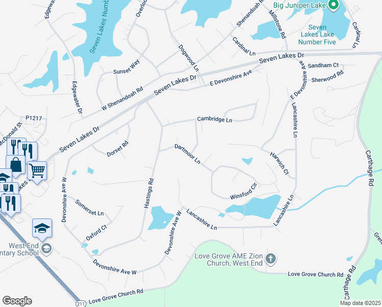 map of restaurants, bars, coffee shops, grocery stores, and more near 113 Dartmoor Lane in West End