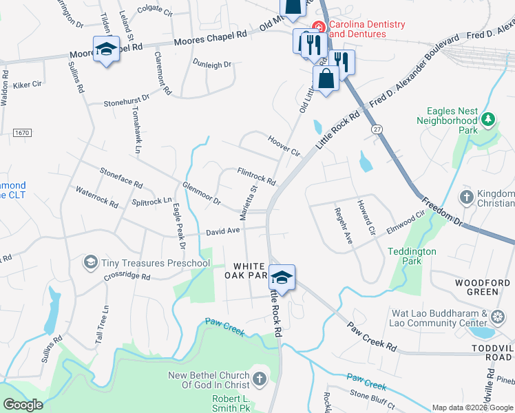 map of restaurants, bars, coffee shops, grocery stores, and more near in Charlotte